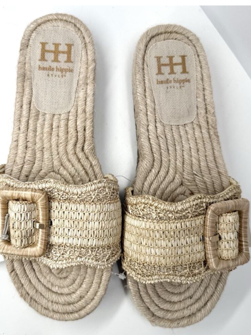 Haute Hippie Nyssa Sandals Espadrille Sole Straw Slide Size 8.5 Scallop Edge